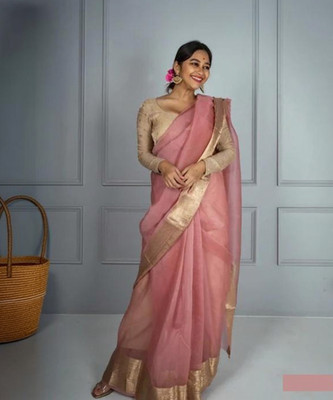 Upalksh Woven Chanderi Organza Saree(Pink)