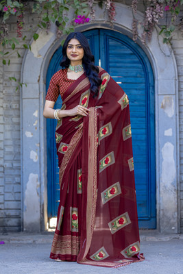 Leelavati Printed Bollywood Georgette Saree(Maroon, Multicolor)