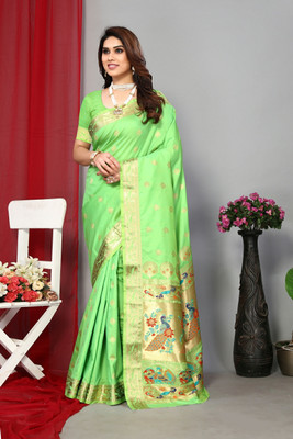 GOLDOLL FAB Woven Paithani Jacquard Saree(Green)