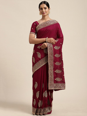Divastri Embellished Kanjivaram Silk Blend Saree(Maroon)