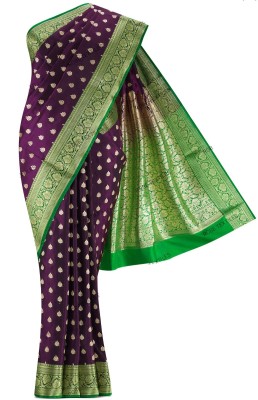 RobeTextiles Woven Banarasi Satin Saree(Purple)