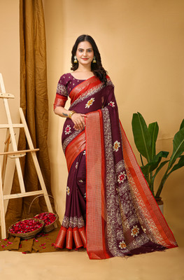 Utsavya Self Design Banarasi Pure Silk Saree(Purple, Red)