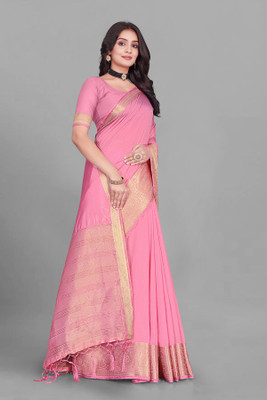 Aarunika MT Solid/Plain Bollywood Pure Silk Saree(Pink)