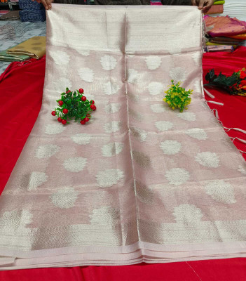LYANNA Solid/Plain, Woven Banarasi Handloom Tissue Saree(Pink)