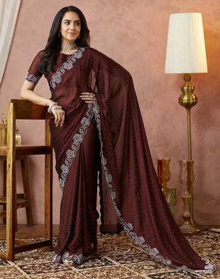 Samah Embellished, Self Design Bollywood Georgette Saree(Brown)
