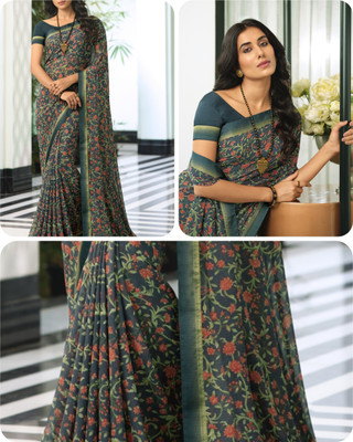 V And V Shop Printed Bollywood Georgette Saree(Multicolor)