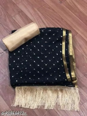 V And V Shop Polka Print Banarasi Chiffon Saree(Black)