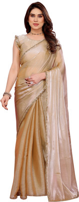 SHRUHAD Self Design, Embellished, Solid/Plain Bollywood Jimmy choo Saree(Brown)
