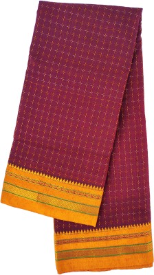 MahadevSari Self Design Ilkal Handloom Cotton Silk Saree(Yellow, Maroon)