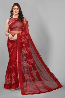 PATLANI STYLE Embroidered Bollywood Net Saree(Maroon)