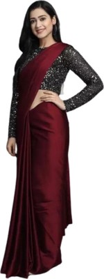 SILK VISTA Solid/Plain Daily Wear Satin Saree(Maroon)