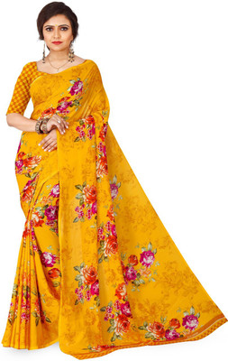 Dedkada Fab Floral Print Bollywood Georgette Saree(Yellow)