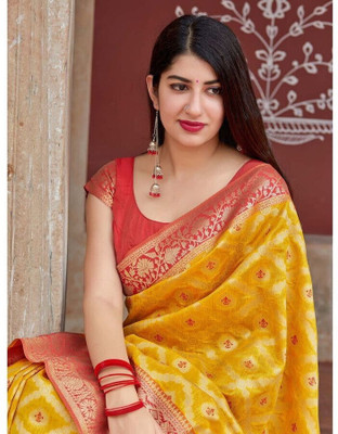 Rudr Ventures Embroidered Banarasi Silk Blend Saree(Yellow)