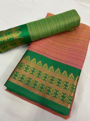 Nexttrend Woven Banarasi Cotton Silk Saree(Pink, Green)