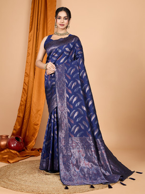 VM Selling Hub Woven, Self Design Banarasi Pure Silk Saree(Dark Blue)