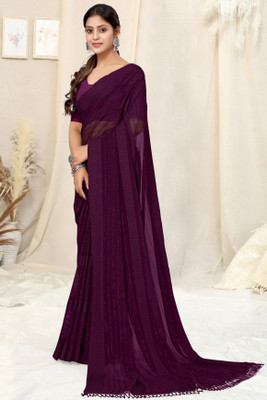 MIRCHI FASHION Solid/Plain, Embellished Bollywood Georgette Saree(Magenta)
