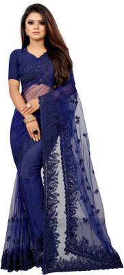 YASHVI Embroidered Bollywood Net Saree(Blue)