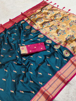 PANZORA Woven Paithani Cotton Silk Saree(Multicolor)