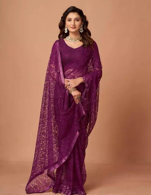 Paanthcreation Self Design Bollywood Net Saree(Purple)