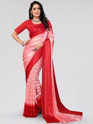 Moda Rapido Striped Daily Wear Satin Saree(Red)