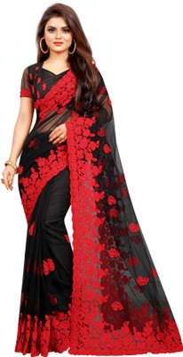 YARA CREATION Embroidered Bollywood Net Saree(Black)