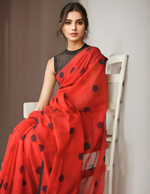 BBSaree Solid/Plain Handloom Pure Cotton Saree(Red)