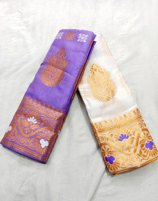 SareeGlow Woven Mekhela Chador Pure Silk Saree(Pack of 2, Multicolor)