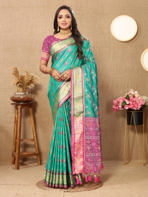 Zeekha Woven Patola Silk Blend Saree(Green)