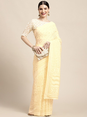 Sareemall Printed Chanderi Brasso Saree(White)