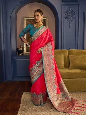 Tasrika Woven, Self Design Banarasi Pure Silk, Jacquard Saree(Pink)