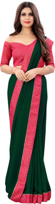 Georgette Saree Solid/Plain Bollywood Cotton Silk Saree(Dark Green)