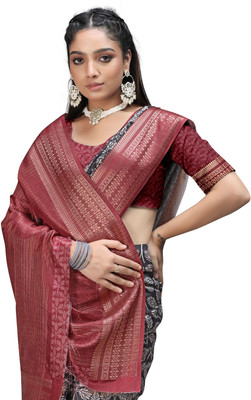 PremVastra Digital Print Kalamkari Crepe Saree(Brown)