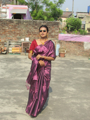 Shaw Creation Solid/Plain Handloom Handloom Tissue Saree(Purple)