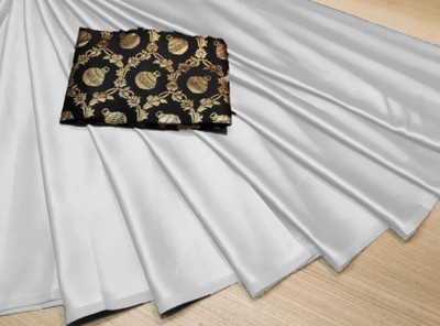 HouseOfCommon Solid/Plain Bollywood Silk Blend Saree(White)