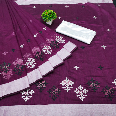 Vleez Embroidered Kasavu Chanderi Saree(Purple)