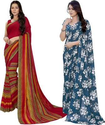 Anand Sarees Floral Print Daily Wear Georgette Saree(Pack of 2, Red, Yellow, Blue)