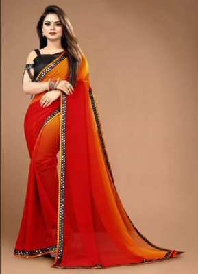 Bharodiya Enterprises Solid/Plain Bollywood Georgette Saree(Red)