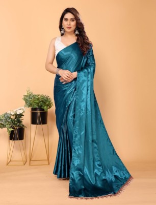 KV Fashion Solid/Plain Bollywood Satin Saree(Multicolor)