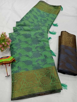 Saaransh Woven, Self Design Kanjivaram Pure Cotton, Art Silk Saree(Light Green)