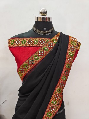 WELLBRED Embroidered Daily Wear Georgette Saree(Black)