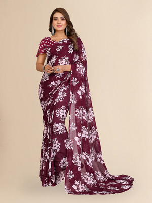 kashvi sarees Floral Print Daily Wear Georgette Saree(Maroon)