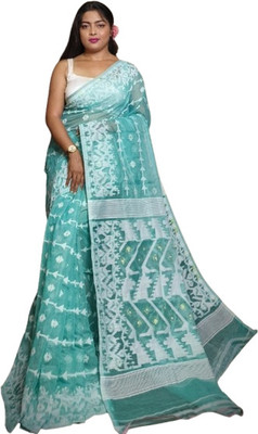 kalpana handloom Geometric Print, Embroidered Handloom Cotton Blend Saree(Light Blue)