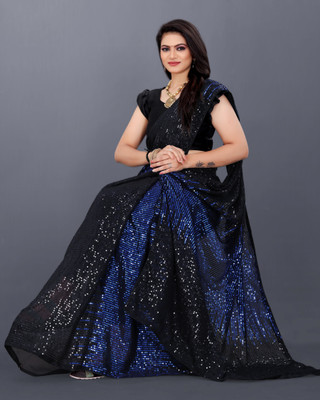 DDRS Fashion Embroidered Bollywood Georgette Saree(Blue)