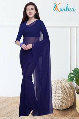 Kashvi Solid/Plain Bollywood Georgette Saree(Dark Blue)