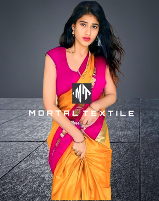Mortal Textile Printed Handloom Cotton Silk Saree(Mustard)