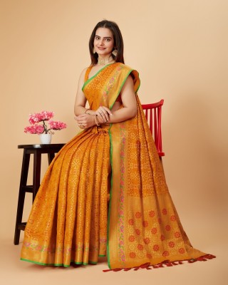 IRIS Woven Patola Pure Silk Saree(Mustard)