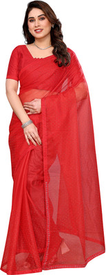 Moda Rapido Self Design Bollywood Net Saree(Red)