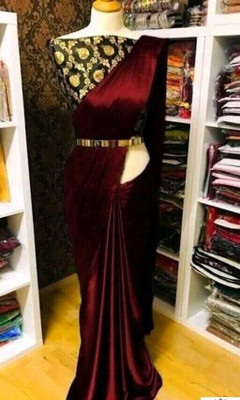 Hari Om Fab Solid/Plain Bollywood Satin Saree(Maroon)