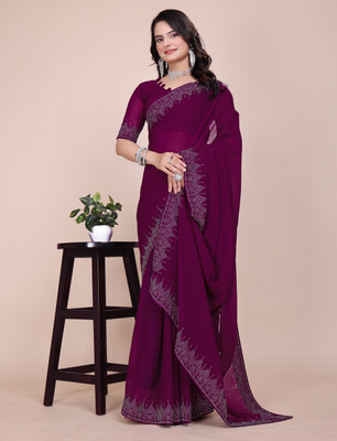 sadika Embellished, Solid/Plain Bollywood Georgette Saree(Purple)