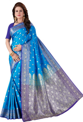 Krishneshwari Self Design, Embroidered Kanjivaram Pure Silk Saree(Blue)